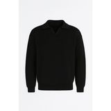 Valiberta Joris Oversize Gömlek Polo Yaka Selanik Örgülü Erkek Triko Kazak - Siyah - XL