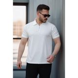 Valiberta Likralı Örme Yarım Fermuar Polo Yaka Erkek tişört - Ekru - XL