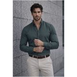 Valiberta Likralı Regular Fit Nefes Alabilir Klasik Erkek Oxford Gömlek - Çam Yeşili