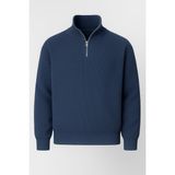 Valiberta Nolan Oversize Selanik Örgü Yarım Fermuar Erkek Triko Kazak - İndigo - XL