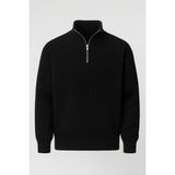 Valiberta Nolan Oversize Selanik Örgü Yarım Fermuar Erkek Triko Kazak - Siyah - XL