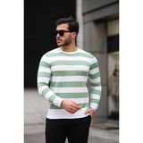 Valiberta Örme Çizgili Bisiklet Yaka Ince Triko Erkek Kazak - Yesil - Yeşil