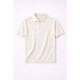 Valiberta Ritchie Fermuarlı Polo Yaka Dikey Çizgili Kısa Kollu Ince Triko Erkek T-Shirt - Bej