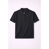 Valiberta Ritchie Fermuarlı Polo Yaka Dikey Çizgili Kısa Kollu Ince Triko Erkek T-Shirt - Siyah