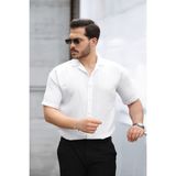 Valiberta Yarım Oversize Apaş Yaka Kısa Kol Müslin Kumaş Erkek Gömlek - Beyaz - 2XL