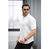 Valiberta Yarım Oversize Apaş Yaka Kısa Kol Müslin Kumaş Erkek Gömlek - Beyaz
