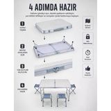 Valiz Tipi Katlanabilir Piknik Masası 4 Tabureli Taşınabilir Kamp Masası