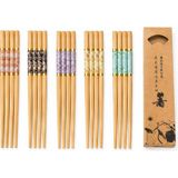 Valkyrie 10 Çift Mermer Desenli Bambu Yemek Çubuğu Seti 20 Adet Kaymaz Uçlu Kutulu Chopstick - Ahşap