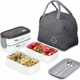 Valkyrie 1350 ml Termal Yemek Kabı Seti – Çelik Bölmeli Sızdırmaz Lunch Box + Isı Yalıtımlı Çanta - Beyaz - Gri - 1,4 lt