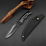 Valkyrie 26 cm Büyük Boy Çelik Sabit Bıçak – Outdoor Kamp Av Bıçağı + Kılıf Ergonomik Paslanmaz Çelik Siyah
