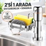 Valkyrie 2’Si 1 Arada Mutfak Sıvı Sabunluk Ve Süngerlik Seti Tezgah Üstü Pompalı Dispenser 360° Döner