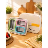 Valkyrie 3 Gözlü Paslanmaz Çelik Lunch Box Termal Taşıma Çantalı, Sızdırmaz Contalı 304 Çelik Bölmeli Yemek Kabı - Çok Renkli - 1,2 lt