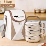 Valkyrie 3 Katlı Yemek Kabı 2100 ml – Termal Çantalı Lunch Box, 304 Paslanmaz Çelik, Bpa Içermez - Krem - 2 lt