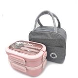 Valkyrie 304 Çelik Bölmeli Lunch Box Seti | Termal Çantalı, Bölmeli, Çatal Kaşıklı, Sızdırmaz Yemek Kabı Pembe - 1,7 lt