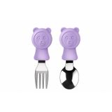 Valkyrie 304 Çelik Panda Bebek Kaşık Çatal SetiSilikon Saplı BPA İçermez Ergonomik Kaymaz Mor