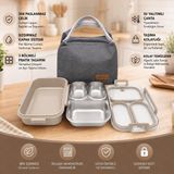 Valkyrie 304 Paslanmaz Çelik 3 Bölmeli Lunch Box Termal Çantalı – Sızdırmaz Kapaklı Beslenme Kabı - Kahverengi - 0,50 lt