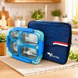 Valkyrie 304 Paslanmaz Çelik 4 Bölmeli Mavi Lunch Box Termal Çantalı – Sızdırmaz Beslenme Kabı, Çatal Kaşık Dahil - Sarı - 1050 ml