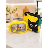 Valkyrie 304 Paslanmaz Çelik Çocuk Beslenme Kabı Kedili Termal Çantalı 2 Bölmeli Lunch Box Yemek Kabı - Sarı - 0,50 lt