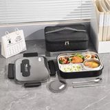 Valkyrie 304 Paslanmaz Çelik Lunch Box 2400 ml Termal Taşıma Çantalı 5 Bölmeli Sızdırmaz Yemek Kabı Çatal Kaşık Dahil Siyah - 2500 ml