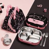 Valkyrie 316 Paslanmaz Çelik Lunch Box Termal Taşıma Çantalı 4 Bölmeli Sızdırmaz Beslenme Kabı BPA İçermez Çatal Kaşık H
