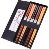 Valkyrie 5 Çift Doğal Ahşap Japon Yemek Çubuğu Seti 22,4 Cm Kaymaz El Oyması Kutulu Chopstick Seti
