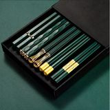 Valkyrie 5 Çift Yemek Çubuğu Seti 24,3 Cm Japon Kore Sushi Chopsticks Lüks Altın Detaylı Yeşil