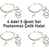Valkyrie 5 Iğneli Paslanmaz Çelik Halatlı Dip Hırsız Olta Takımı 4’lü Set – 6# Karbon Çelik Iğne - Gümüş