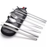 Valkyrie 8 Parça Çantalı Yolculuk Çatal Bıçak Kaşık Pipet Chopstick Seti Kamp Okul Ofis Tatil Paslanmaz Çelik Metal
