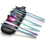 Valkyrie 8 Parça Çantalı Yolculuk Çatal Bıçak Kaşık Pipet Chopstick Seti Kamp Okul Ofis Tatil Paslanmaz Çelik Renkli