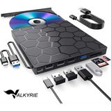 Valkyrie 8in1 Harici CD DVD Okuma Yazma USB 3.0 Hub Çok Amaçlı External Drive Tf Sd Kart Okuyucu - Siyah