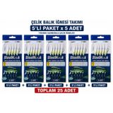 Valkyrie Fosforlu Çelik Balık İğnesi Takımı 5’Li Paket X 5 Adet Toplam 25 İğne Hazır Olta Gece Parlayan Yemli Çapari