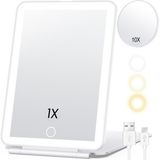 Valkyrie Katlanabilir LED Işıklı Makyaj Aynası - 3 Farklı Renk Tonu 1x 10X Yakınlaştırma Dokunmatik Touch Ekran Beyaz