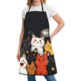 Valkyrie Kedi Desenli Mutfak Önlüğü Cepli Ayarlanabilir Askılı Unisex Mutfak Temizlik Önlüğü Siyah - 001 - Beyaz - 0 - 1 Yaş