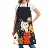 Valkyrie Kedi Desenli Mutfak Önlüğü Cepli Ayarlanabilir Askılı Unisex Mutfak Temizlik Önlüğü Siyah
