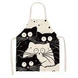 Valkyrie Siyah Beyaz Kedi Desenli Mutfak Önlüğü Cepli Unisex Mutfak Pişirme Temizlik Servis Önlüğü