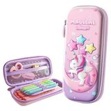 Valkyrie Su Geçirmez Kalem Kutusu 3 Boyutlu Unicorn ve Ay Yıldız Deseni ile Çocuklar için