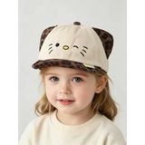 Valkyrie Unisex Çocuk Kedi Nakışlı Kulaklı Bej Şapka Leopar Desenli Ayarlanabilir Yazlık Kep