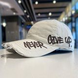Valkyrie Unisex Krem Never Give Up Nakışlı Baseball Şapka Ayarlanabilir Vintage Streetwear Spor Kep - Standart