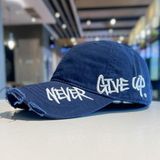 Valkyrie Unisex Lacivert Never Give Up Nakışlı Baseball Şapka Ayarlanabilir Vintage Streetwear Spor Kep