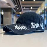 Valkyrie Unisex Siyah Never Give Up Nakışlı Baseball Şapka Ayarlanabilir Vintage Streetwear Spor Kep