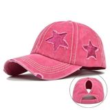Valkyrie Vintage Pembe Yıldız Nakışlı Şapka Unisex Eskitme Baseball Cap Ayarlanır Pamuk Günlük Şapka