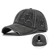 Valkyrie Vintage Siyah Yıldız Nakışlı Şapka Unisex Eskitme Baseball Cap Ayarlananır Pamuk Spor Şapka