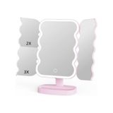 Valkyrie XR-750 LED Işıklı Katlanabilir Makyaj Aynası - 2x 3x Büyütme Modu - Dokunmatik Touch Ekran - Pilli - Pembe
