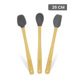 Valletta Indigo 3'Lü Gri Bambu Silikon Spatula Seti Uzun 26 Cm Vlt1504