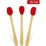 valletta Indigo 3'lü Kırmızı Bambu Silikon Spatula Seti Uzun 26 Cm - 3 Parça 26 cm