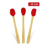 Valletta Indigo 3'Lü Kırmızı Bambu Silikon Spatula Seti Uzun 26 Cm Vlt1510
