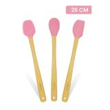 Valletta Indigo 3'lü Pembe Bambu Silikon Spatula Seti Uzun 26 Cm