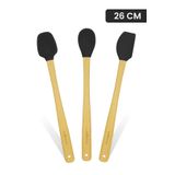 Valletta Indigo 3'Lü Siyah Bambu Silikon Spatula Seti Uzun 26 Cm Vlt1502