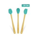 Valletta Indigo 3'lü Turkuaz Bambu Silikon Spatula Seti Uzun 26cm