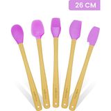 valletta Indigo 5'li Pembe Bambu Silikon Spatula Seti Uzun 26 cm - 5 Parça 26 cm